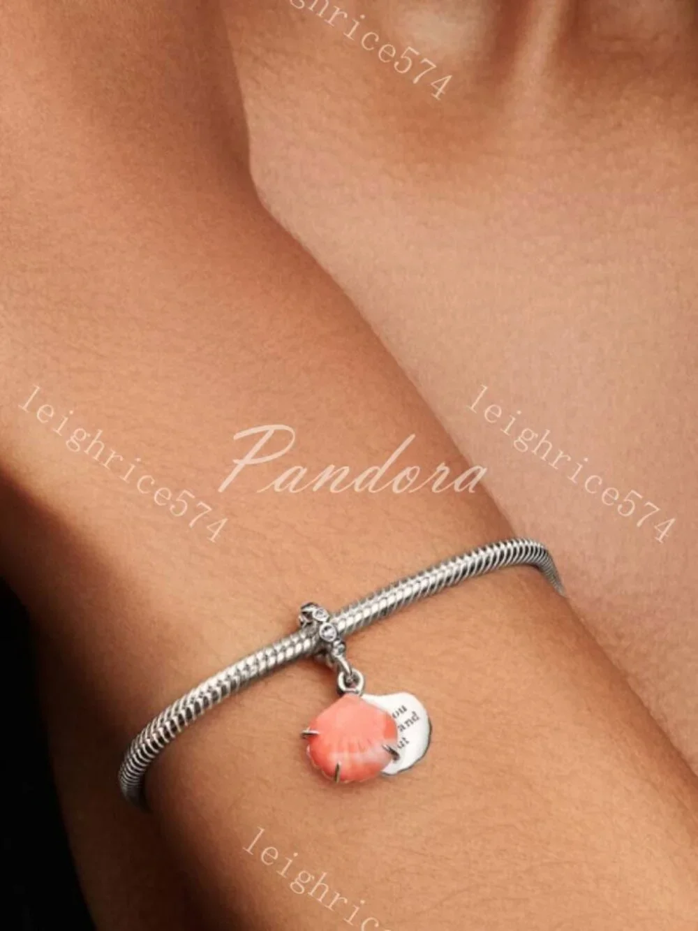 Pandora Coral-colored Shell Double Dangle Charm